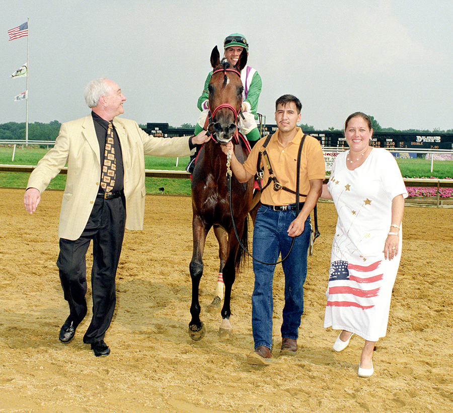 The late Alan Kirshner with Deb Mihalof and the mare  In Awe ( Monarch AH x  Thess Is Awesome), a Darley winner and track record holder.