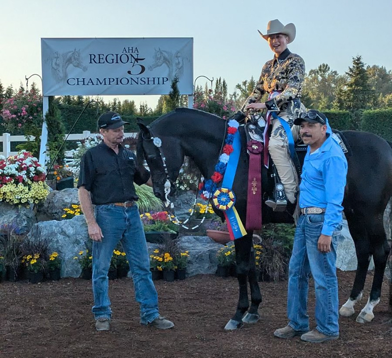 “I enjoy helping people with their horses," says Rob, pictured here with Kristin Girard and Chellone LF (Montechello V x Vanessa EA) at Region Five this year, where the pair won RChampion Western Pleasure AAOTR.
