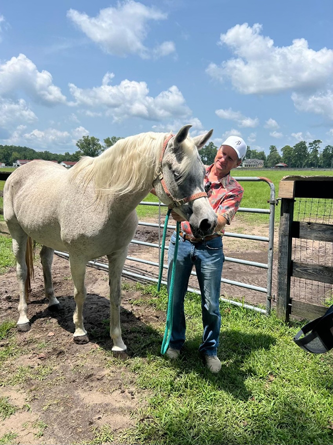 Rob Bick has a soft spot for the mare May Dancer V (Sundance Kid V x Magdalena V), now 26 years old. “She made an impression on the breed, and changed the look of the Arabian western horse,” he says. "She is a special and sweet mare who I was honored to ride to 2006 U.S. National Champion Western Pleasure Futurity." May Dancer, now 26 years old, is pictured at May Dancer’s home at Dolorosa Arabians. 